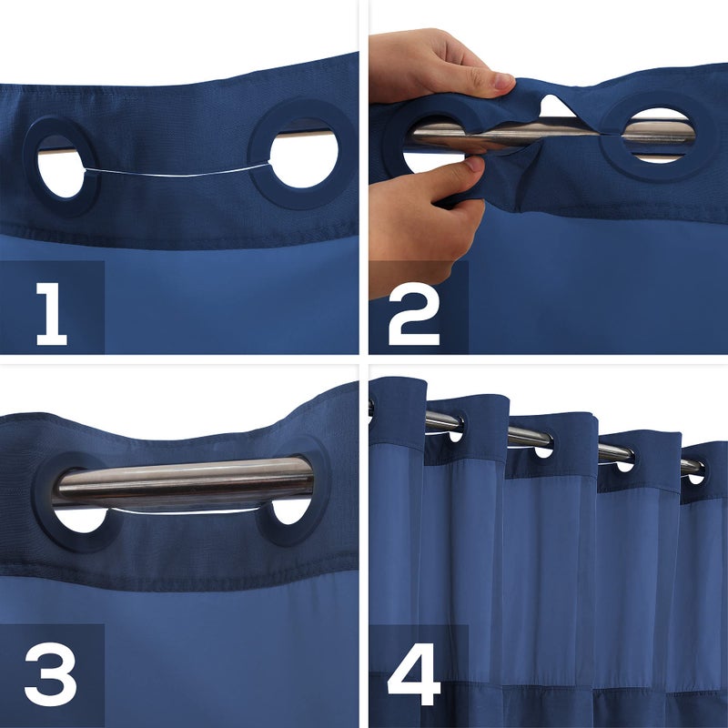 River Dream No Hook Slub Textured Shower Curtain with PEVA Liner Set - 71" x 74"(72"), Hotel Style with See Through Top Window, Machine Washable & Water Repellent Fabric, Navy Blue, 71x74 - Image 4